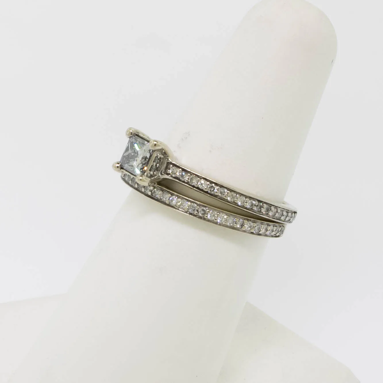 14K White Gold Wedding Set (Engagement and Band) Diamond Size 7 Preowned