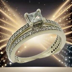 14K White Gold Wedding Set (Engagement and Band) Diamond Size 7 Preowned