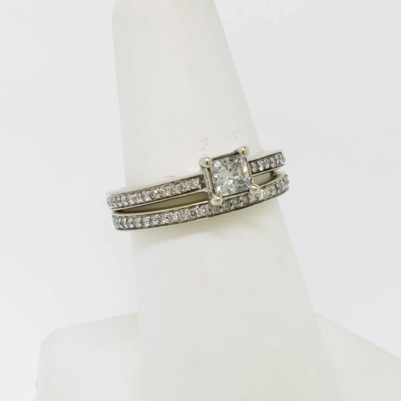 14K White Gold Wedding Set (Engagement and Band) Diamond Size 7 Preowned