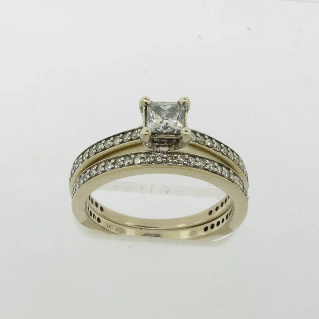 14K White Gold Wedding Set (Engagement and Band) Diamond Size 7 Preowned