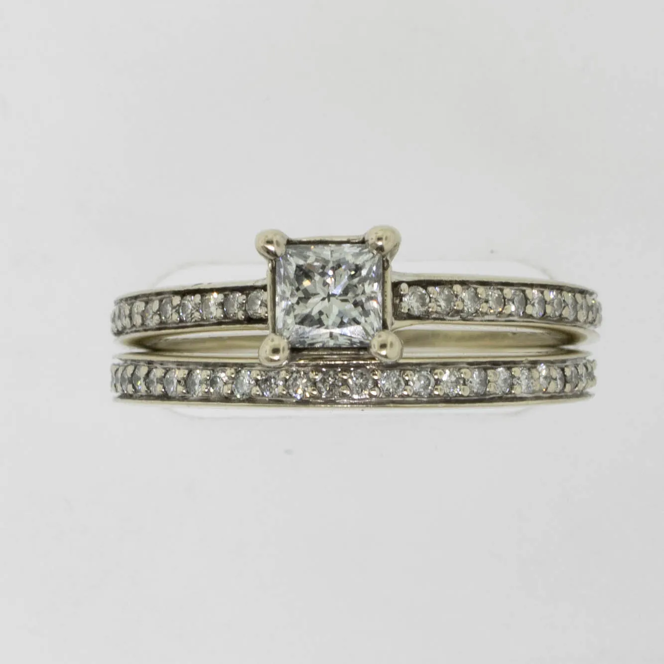 14K White Gold Wedding Set (Engagement and Band) Diamond Size 7 Preowned