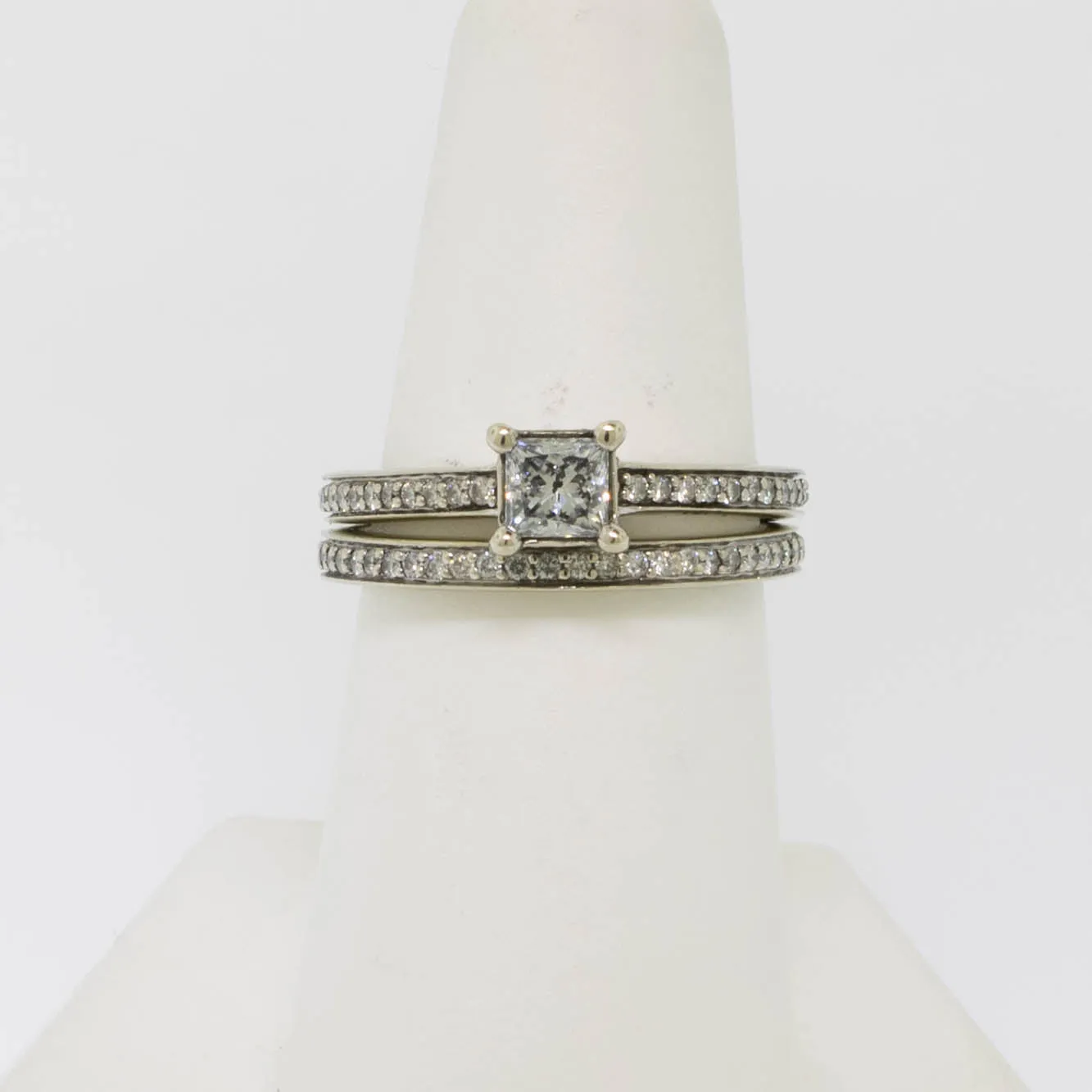 14K White Gold Wedding Set (Engagement and Band) Diamond Size 7 Preowned
