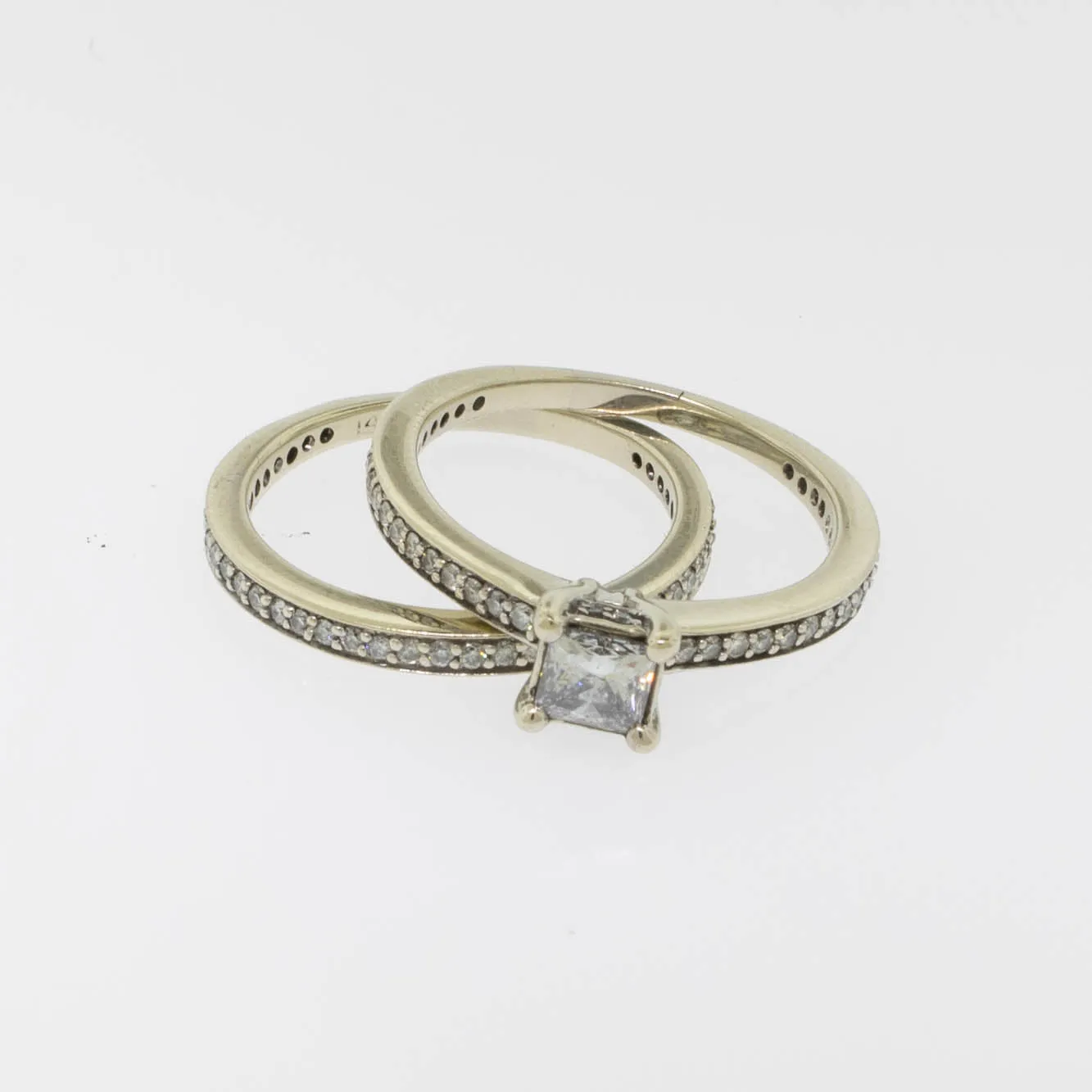 14K White Gold Wedding Set (Engagement and Band) Diamond Size 7 Preowned