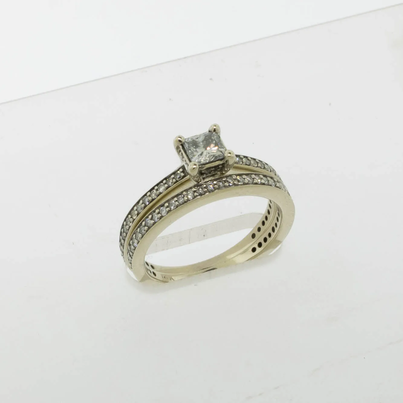 14K White Gold Wedding Set (Engagement and Band) Diamond Size 7 Preowned
