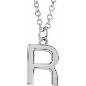 14K White Initial R Dangle 16" Necklace