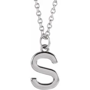 14K White Initial S Dangle 18" Necklace