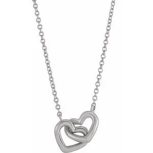 14K White Interlocking Heart 18" Necklace