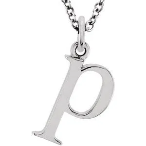 14K White Lowercase Initial p 16" Necklace