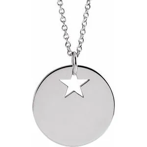 14K White Pierced Star 15 mm Disc 16-18" Necklace