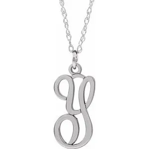 14K White Script Initial Y 16-18" Necklace