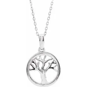 14K White Tree of Life 16-18" Necklace