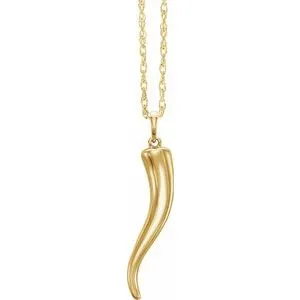 14K Yellow 31.5 x 5.9 mm Italian Horn 16-18" Necklace
