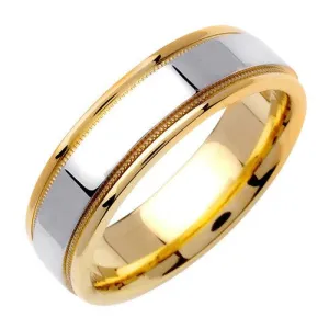 14K Yellow and White gold Milgrain Flat Ring