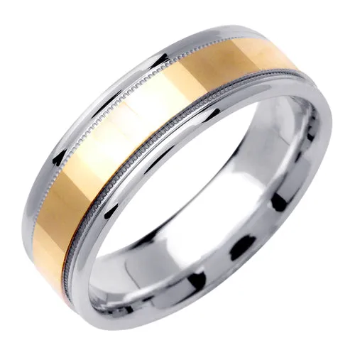 14K Yellow and White gold Milgrain Flat Ring