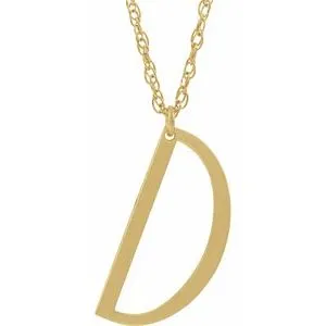 14K Yellow Block Initial D 16-18" Necklace with Brush Finish