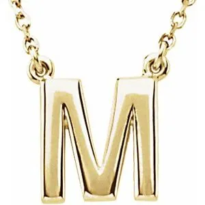 14K Yellow Block Initial M 16" Necklace