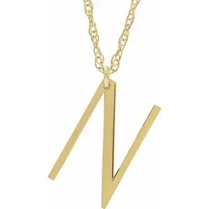 14K Yellow Block Initial N 16-18" Necklace with Brush Finish