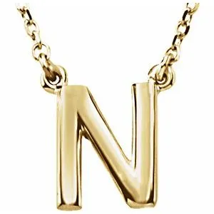 14K Yellow Block Initial N 16" Necklace