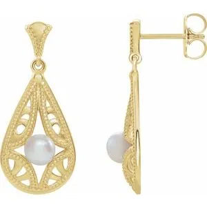 14K Yellow Freshwater Cultured Pearl Vintage-Inspired Earrings