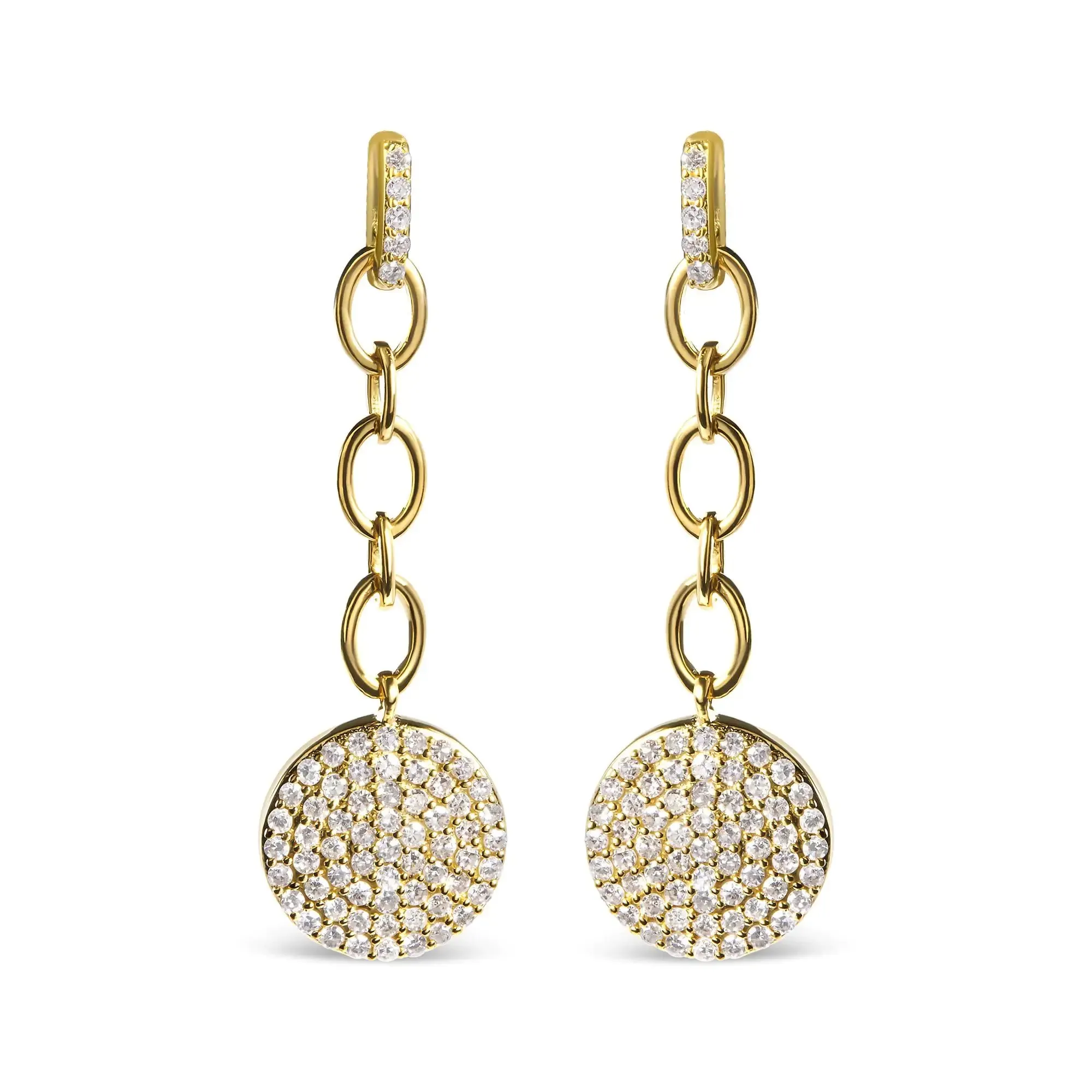 14K Yellow Gold 1.0 Cttw Diamond Chain Cluster Dangle Chain Earrings (I-J Color, I1-I2 Clarity)