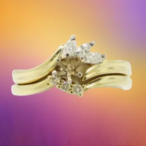 14K Yellow Gold Diamond Wedding Band and Engagement Ring