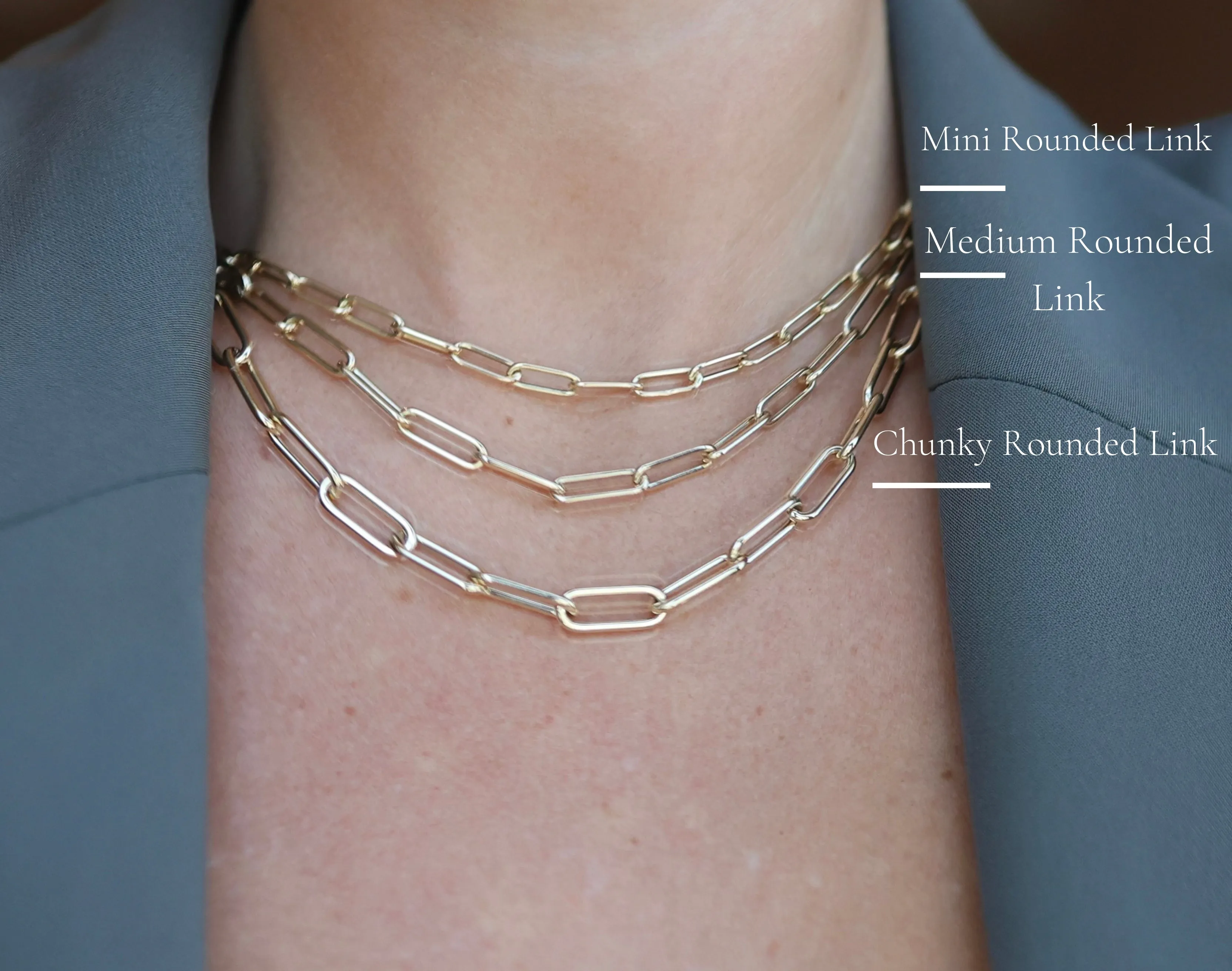 14k Yellow Gold Mini Rounded Paper Clip Chain Necklace