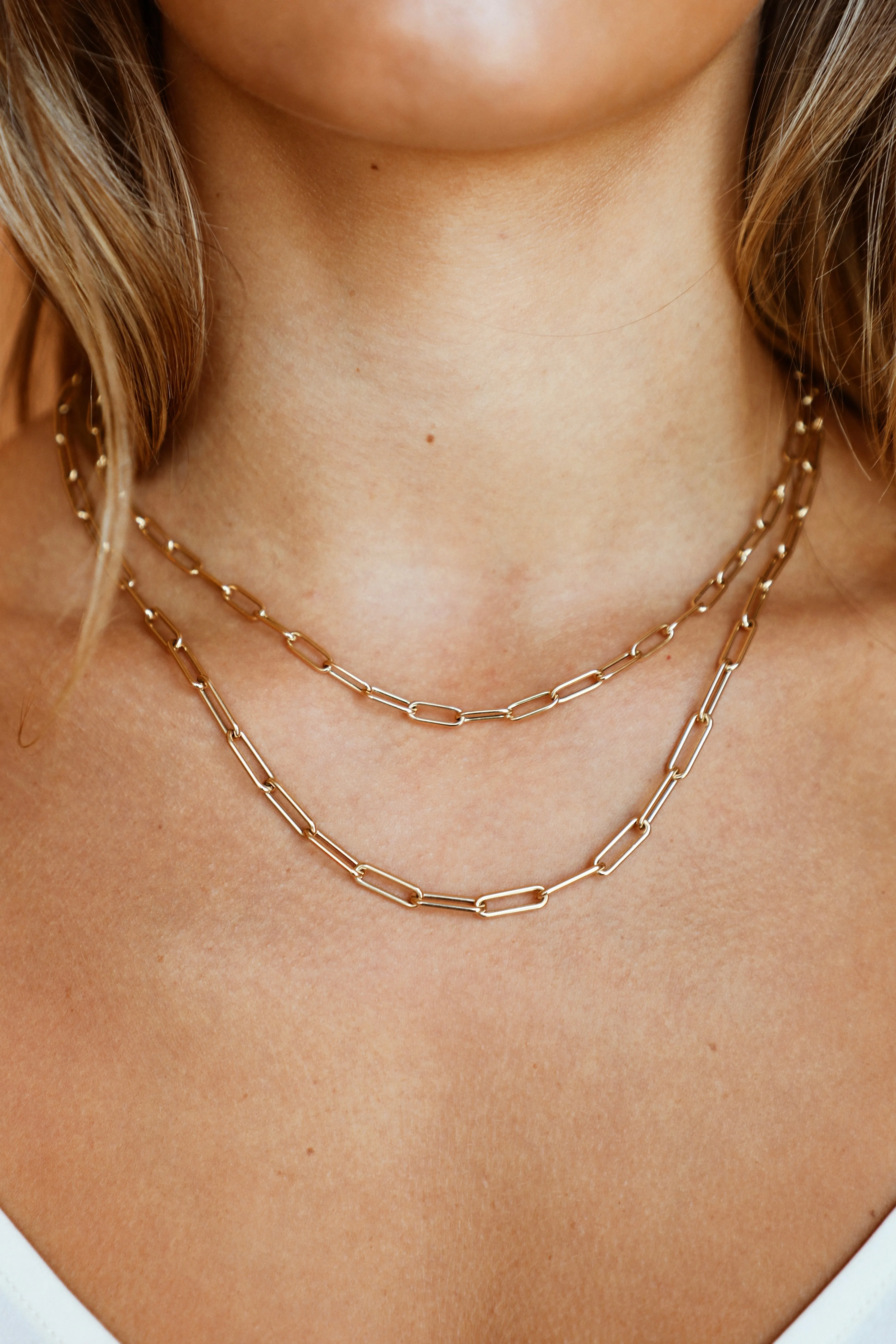 14k Yellow Gold Mini Rounded Paper Clip Chain Necklace