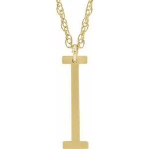 14K Yellow Gold-Plated Sterling Silver Block Initial I 16-18" Necklace with Brush Finish