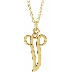 14K Yellow Gold-Plated Sterling Silver Script Initial V 16-18" Necklace