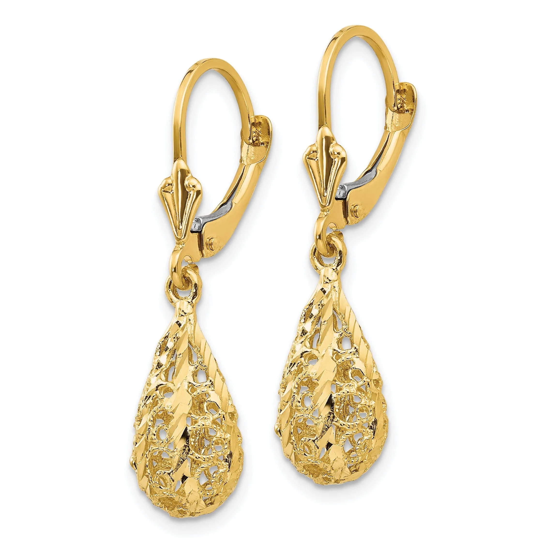 14k Yellow Gold Polished D-C Filigree Earrings