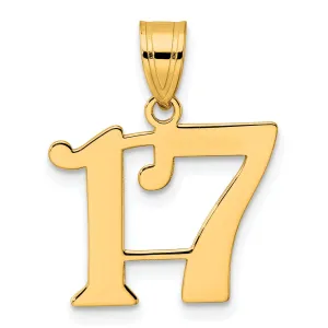 14k Yellow Gold Polished Finish Number 17 Charm Pendant