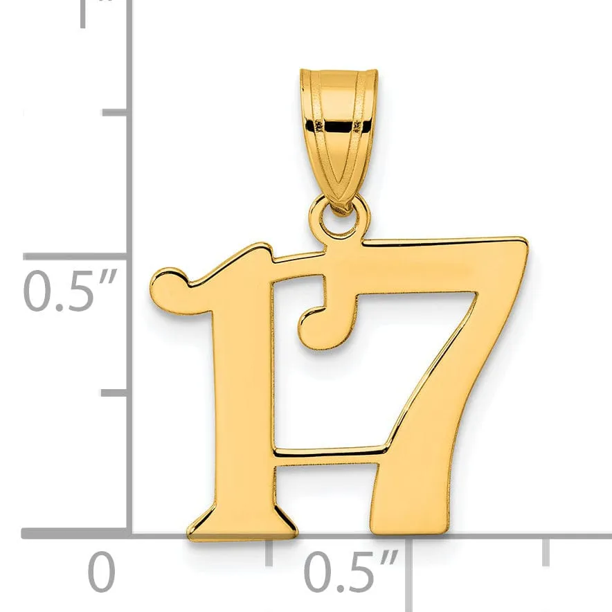 14k Yellow Gold Polished Finish Number 17 Charm Pendant