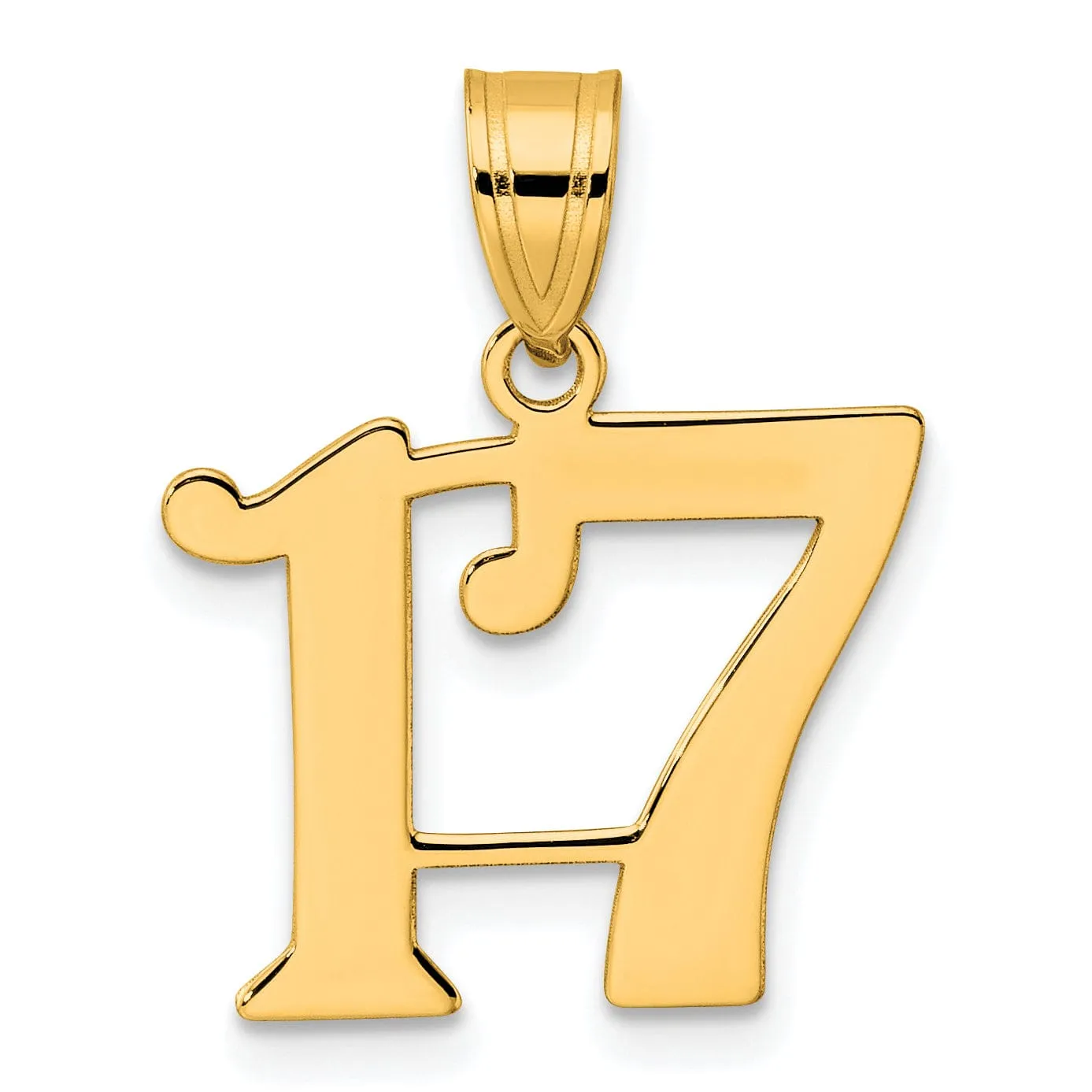 14k Yellow Gold Polished Finish Number 17 Charm Pendant