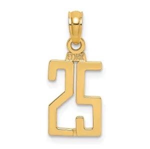 14K Yellow Gold Polished Finished Block Script Design Number 25 Charm Pendant