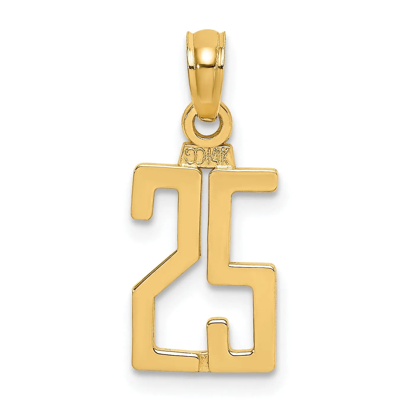 14K Yellow Gold Polished Finished Block Script Design Number 25 Charm Pendant