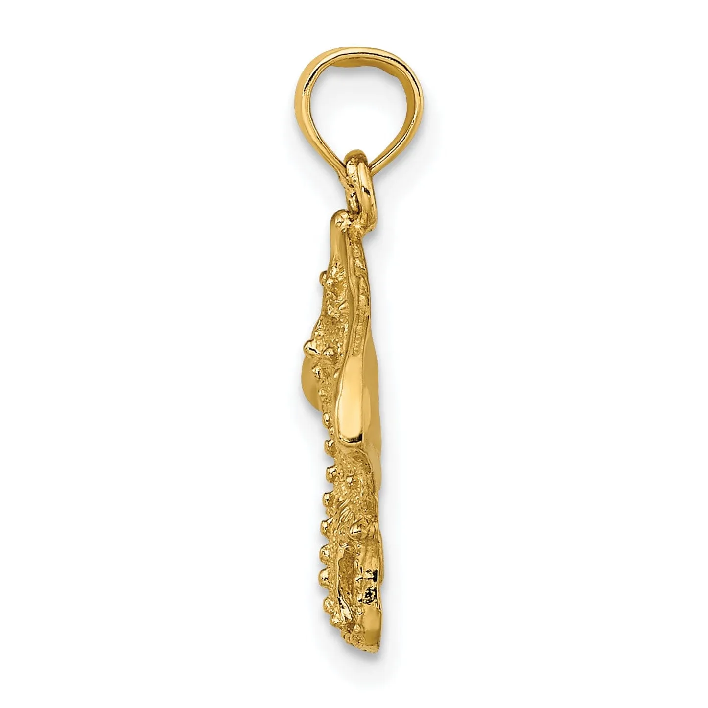 14K Yellow Gold Solid Casted Textured Polished Finish Stingray Charm Pendant