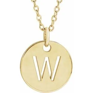 14K Yellow Initial W 10 mm Disc 16-18" Necklace