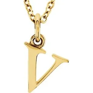 14K Yellow Lowercase Initial v 16" Necklace