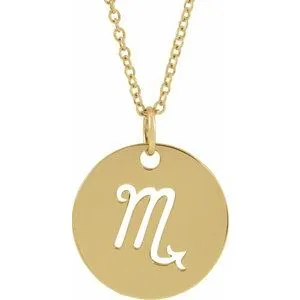 14K Yellow Scorpio Zodiac Disc 16-18" Necklace