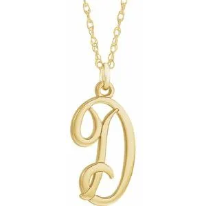 14K Yellow Script Initial D 16-18" Necklace