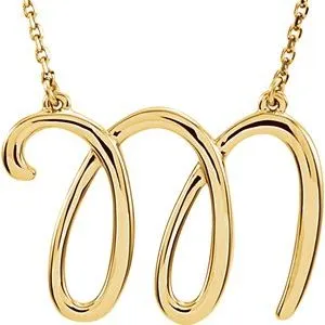 14K Yellow Script Initial M 16" Necklace