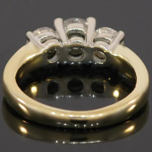 14K Yellow Solid Gold Three Stone Diamond Anniversary Ring 1.10 Ctw