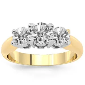 14K Yellow Solid Gold Three Stone Diamond Anniversary Ring 1.10 Ctw