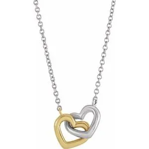 14K Yellow/White Interlocking Heart 18" Necklace