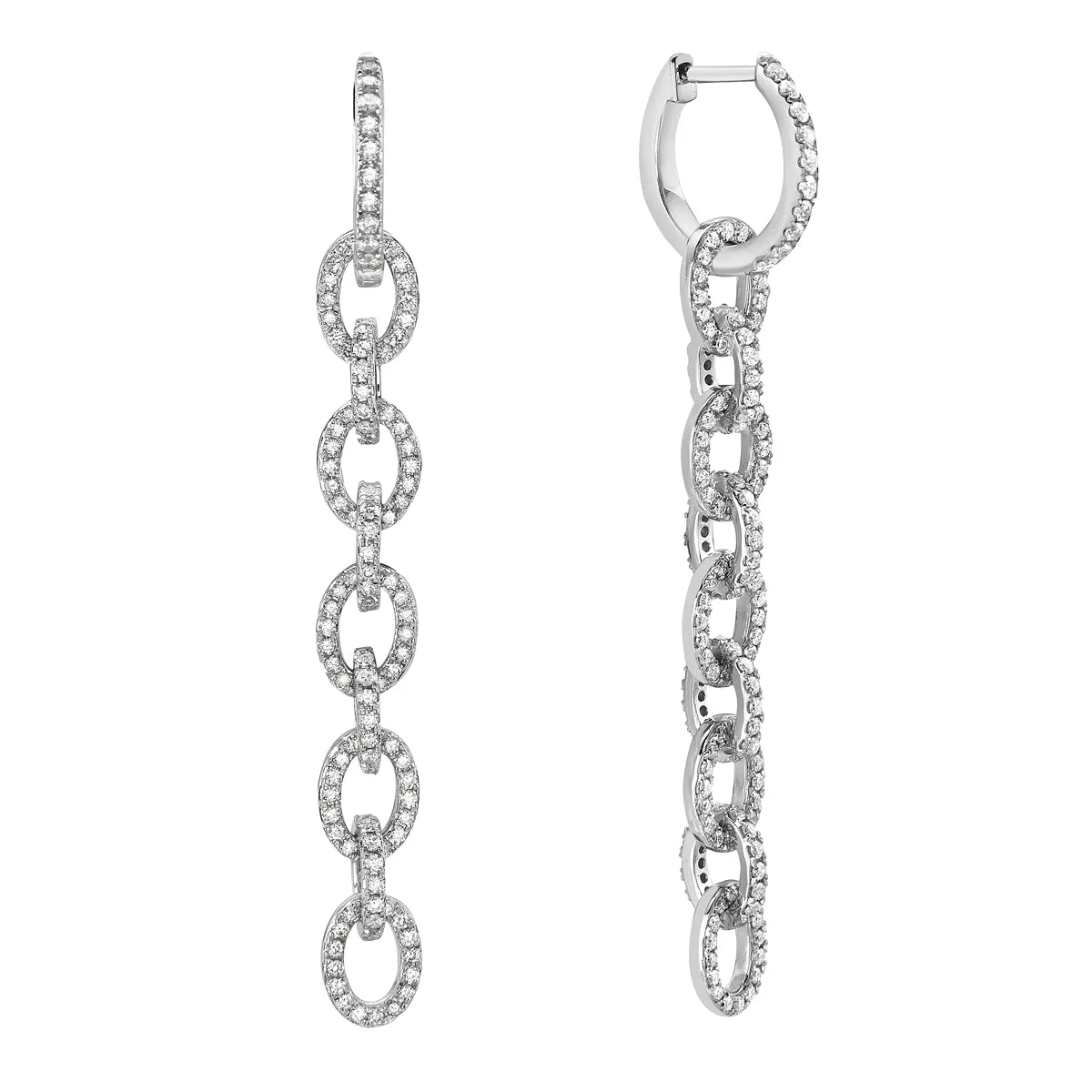 14KT white gold link dangle earrings with 1.00ctw round diam...