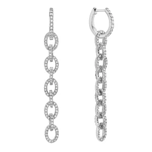 14KT white gold link dangle earrings with 1.00ctw round diam...