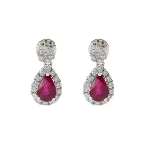 14KT White Gold Ruby and Diamond Earrings