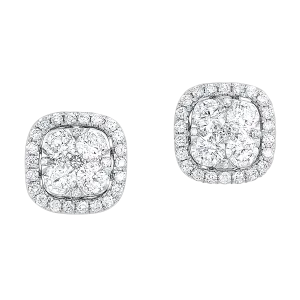 14KTW Uno Cushion Halo Earrings 1 Ctw