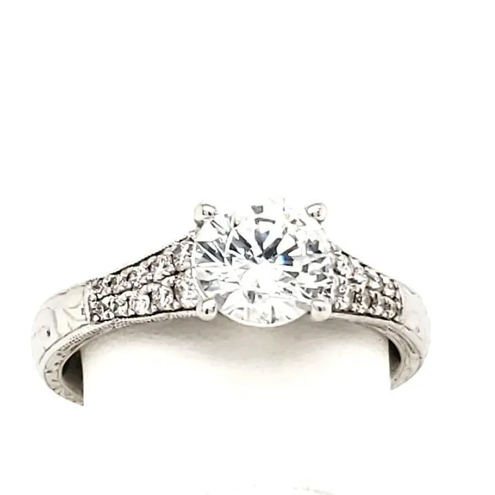 14KW Hand Engraved and Diamond Milgrain Engagement Ring