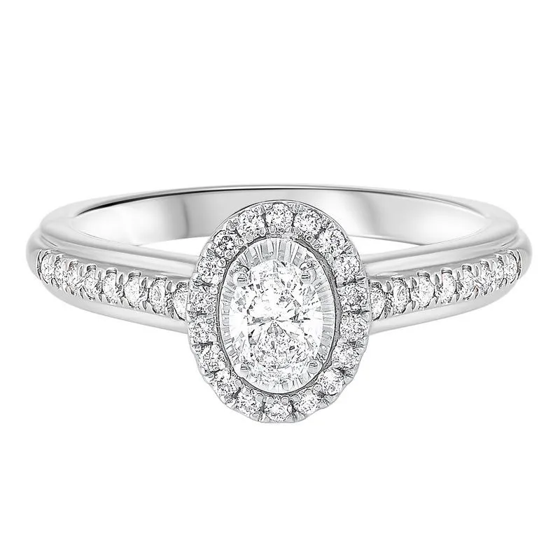 14KW Tru Ref Oval Halo Prong Ring 3/5CT